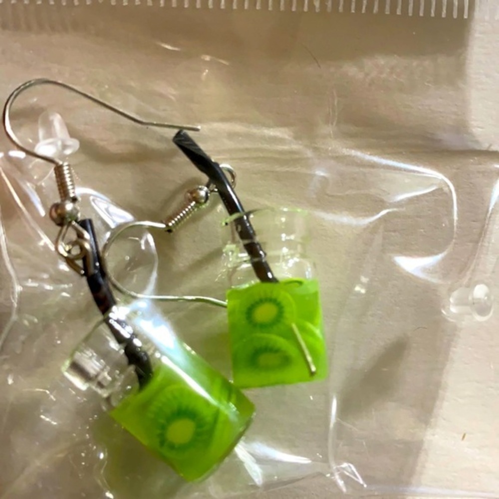Kiwi fruit tea french hook green earrings
